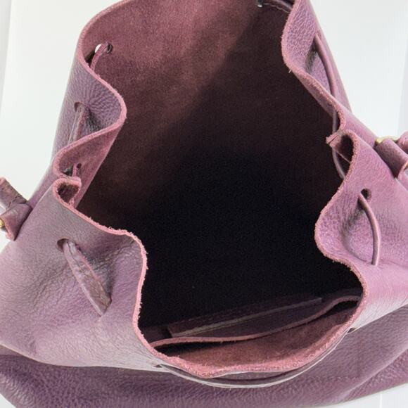 Portland Leather Goods Bucket Bag Purse Crossbody Plum Wine Color Drawstring - Picture 6 of 16